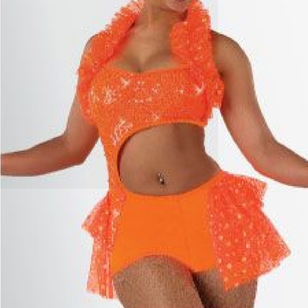 Orange Sequin Dance Costume - Kids